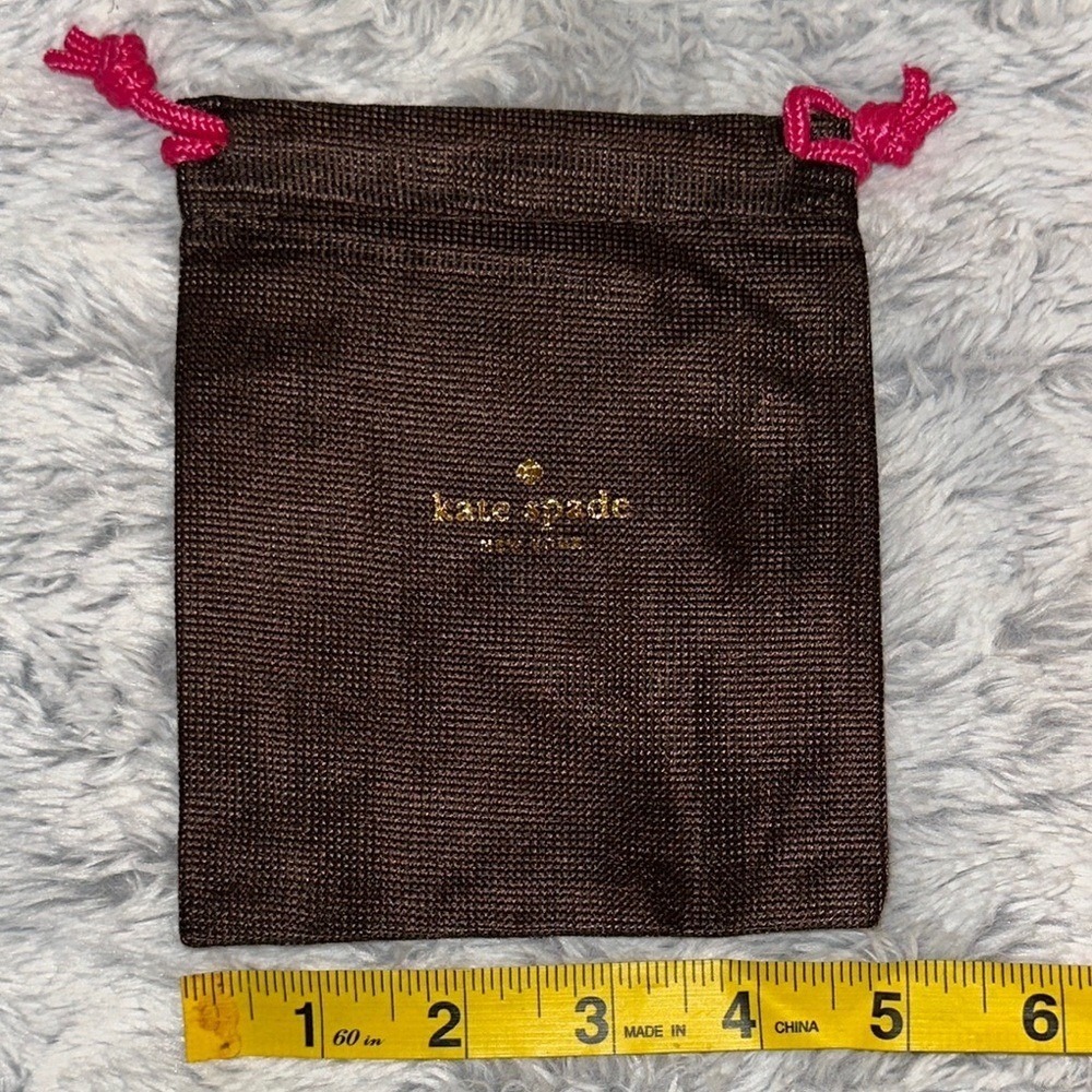 Kate Spade New York Brown Woven Mini Drawstring Jewelry Dust Bag Pouch Pink Cord
